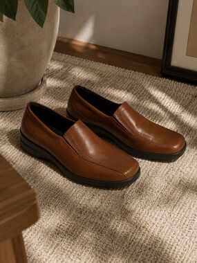 ECCO Camel Brown Leather Shock Point Loafers Comfort Walking‎ Shoes 38